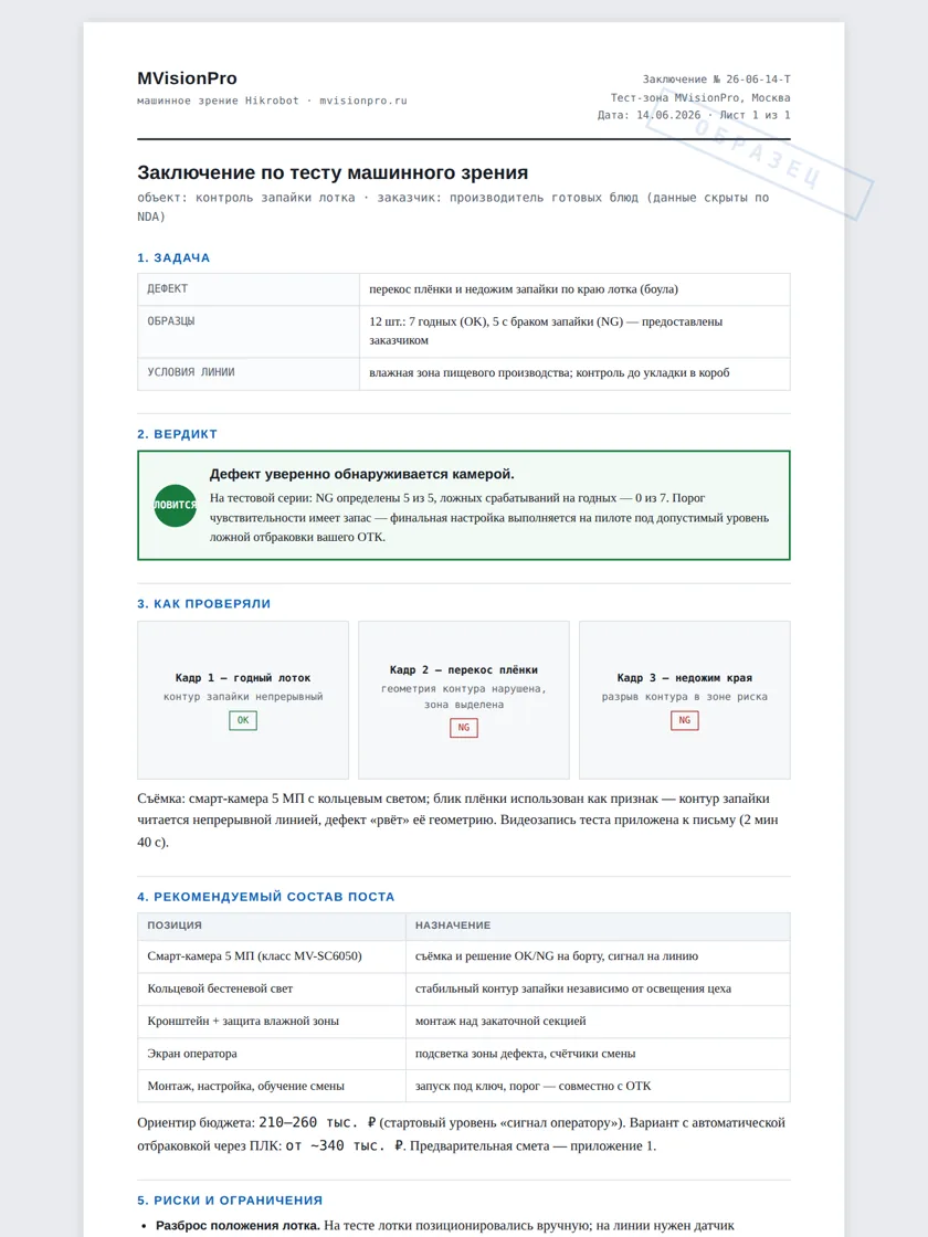 Образец заключения инженера по тесту